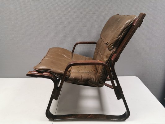 Giske Carlsen ラウンジチェア　1970年代　ノルウェー製 Bentwood and Buffalo Leather Lounge Chair by Giske Carlsen for