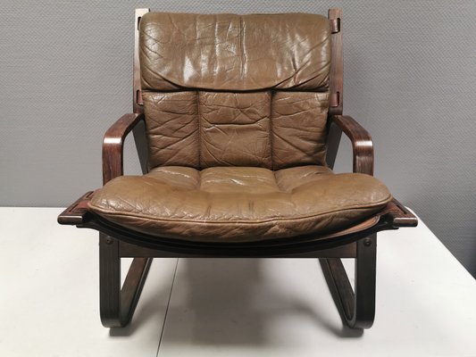 Bentwood and Buffalo Leather Lounge Chair by Giske Carlsen for