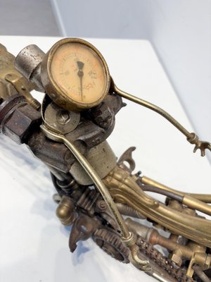 Scultura Metallo Moto Vintage - Modello Artigianale Con Ruote Mobili, Decorazione Per Casa - Foto 4