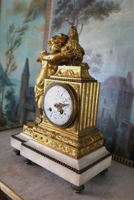 Louis XVI Style Gilded Bronze Clock with Cherub and Rooster for
