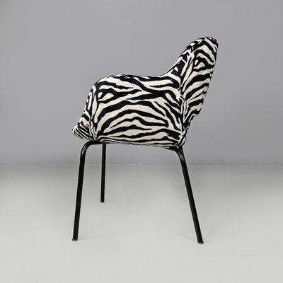 Italian Modern Armchair in Black and White Zebra Fabric, 1970s for