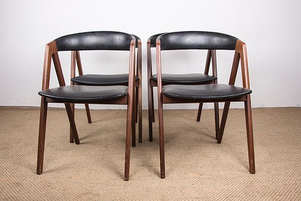 Danish Chairs in Afromosia and Skai Model 205 by Thomas Harlev for