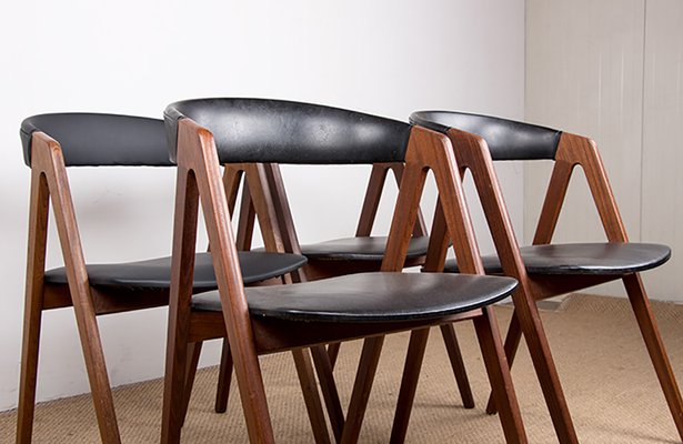 Danish Chairs in Afromosia and Skai Model 205 by Thomas Harlev for