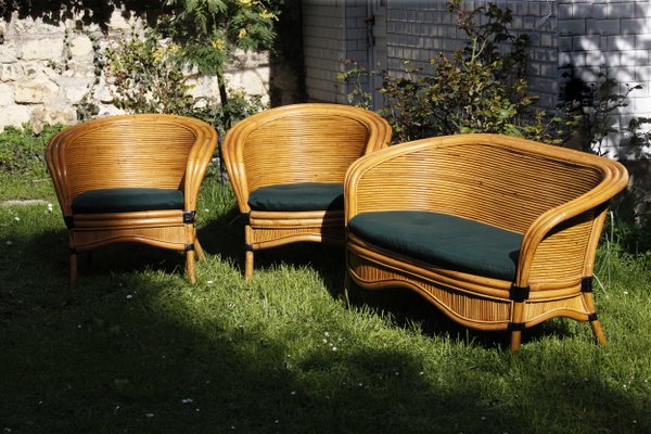 Bambus Rattan Sessel von Rausch, 3 . Set bei Pamono kaufen