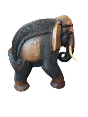 Hand-Carved Wooden Elephant Table Set, Set of 5 for sale at Pamono