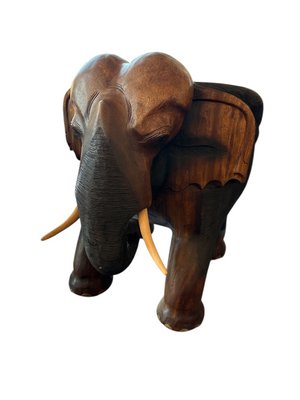 Hand-Carved Wooden Elephant Table Set, Set of 5 for sale at Pamono