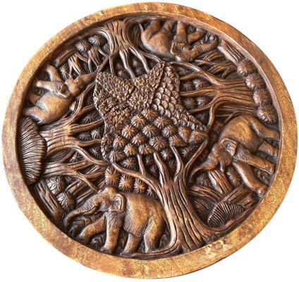 Hand-Carved Wooden Elephant Table Set, Set of 5 for sale at Pamono