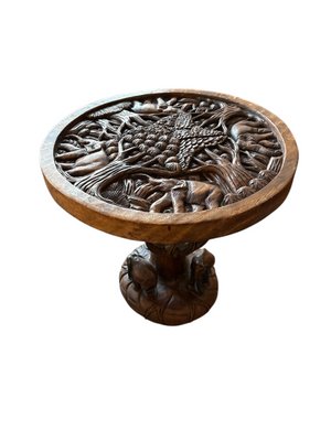 Hand-Carved Wooden Elephant Table Set, Set of 5 for sale at Pamono