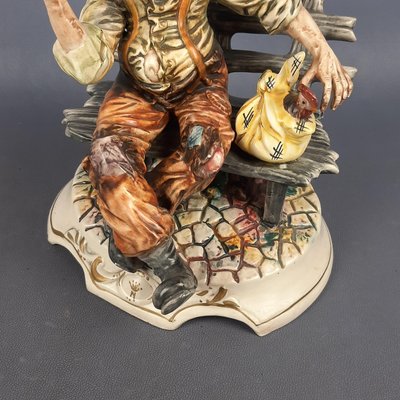 Vintage Ceramic Sculpture of Seated Merchant from Capodimonte