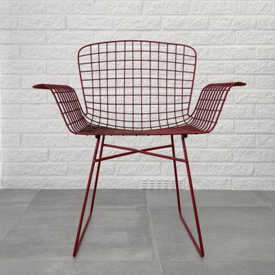 Mid-Century Modern Red Painted Steel Wire Chair, Sweden, 1960s for