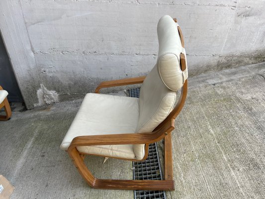 Vintage Wooden Leather Poang Armchairs from Ikea, 1990s, Set of
