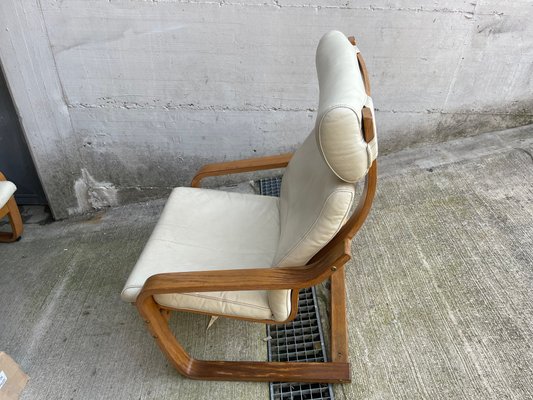 Vintage Wooden Leather Poang Armchairs from Ikea, 1990s, Set of 2
