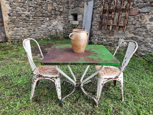 Set da giardino vintage con tavolo in ferro e sedie, Francia, anni