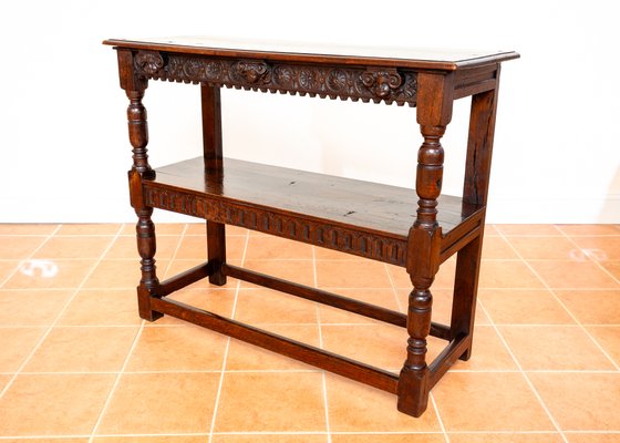 17th Century Jacobean Country Carved Oak Tiered Server, 1600s for