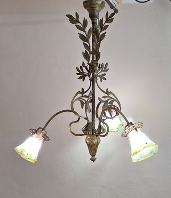 A Stilnovo Ceiling Light with Three Brass Framed Disks A Stilnovo Ceiling Light with Three Brass Framed Disks