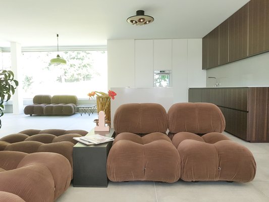 Camaleonda Modular Armchairs & Ottoman in Brown Corduroy by Mario