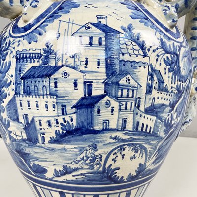 Antique Italian Vase with Lid in Blue and White Majolica, 1715 for