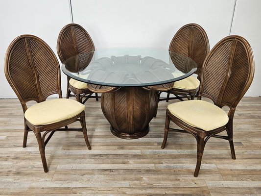 Tavolo e sedie in vimini e bambù di Vivai del Sud, 1970, set di