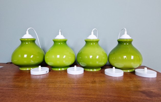 Vintage Pendant Light in Green Opaline, 1960s for sale at Pamono