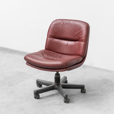 Office Chair in Burgundy Leather, 1970s for sale at Pamono
