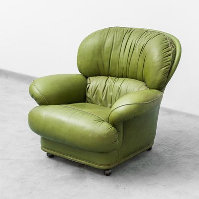Sessel mit Rollen aus Grünem Leder, 1950er bei Pamono kaufen