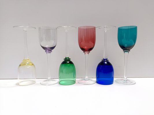 Bunte Murano Glas Weingläser, Italien, 1980er, 6 . Set bei Pamono kaufen