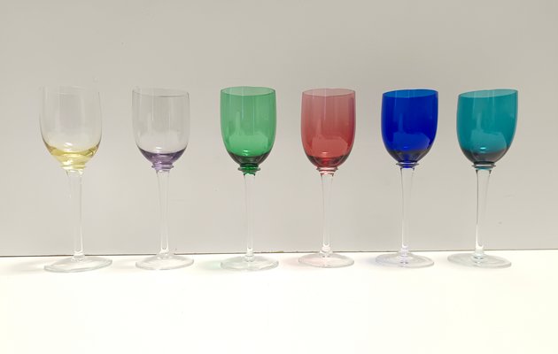 Bunte Murano Glas Weingläser, Italien, 1980er, 6 . Set bei Pamono kaufen