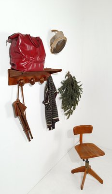 Mid 20th Century Modern Italian Wooden Wall Coat Rack and Hat