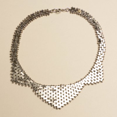 Collier Art Déco Années 30 - Attribué à Jakob Bengel, Verre Coloré Et Métal Chromé, 43 Cm