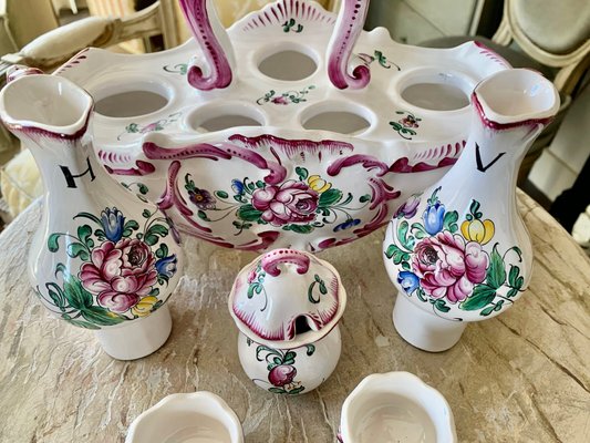 Vintage French Luneville Faience Strasbourg Oil & Vinegar Menage