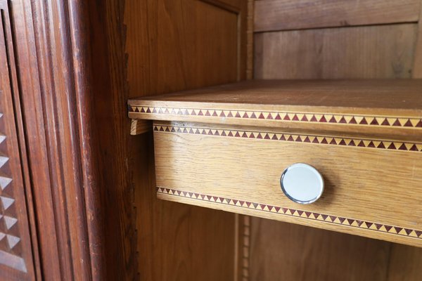 Large Art Deco Oak Four-Door Wardrobe attributed to Charles