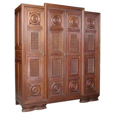 Large Art Deco Oak Four-Door Wardrobe attributed to Charles