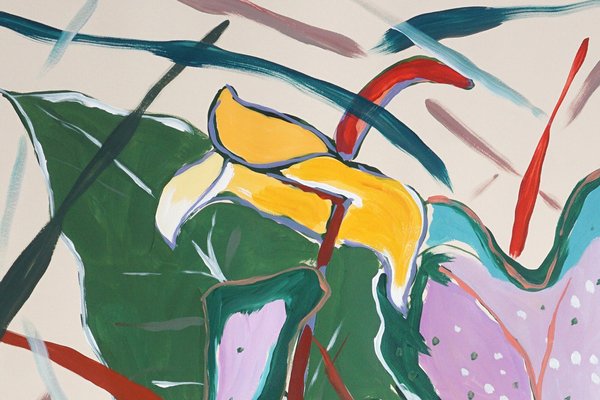 Romina Milano, Rosa Elefantenohr-Bltter-Stillleben, 2025, Acrylmalerei und  Tusche auf Papier bei Pamono kaufen