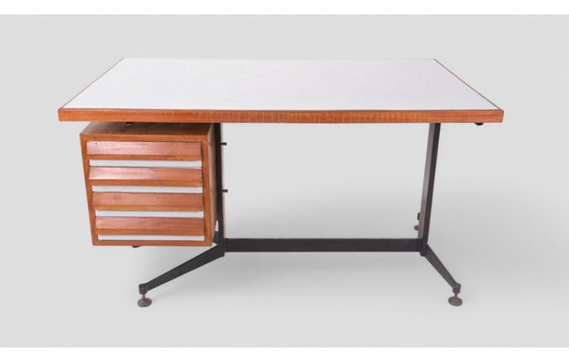 Vintage Industrial Desk with Suspended Wooden Drawers and Metal