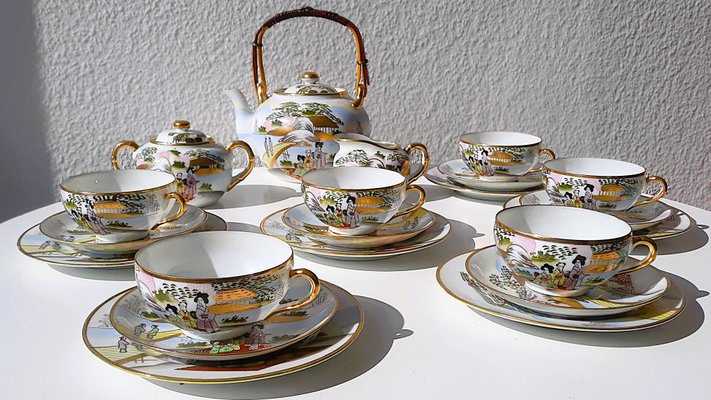 Vintage Japanese Porcelain Tea Service, 1950s, Set of 21 for sale
