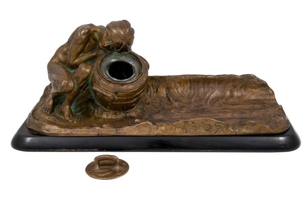 Art Nouveau Austrian Bronze Inkwell by Gustav Gurschner, 1900s for