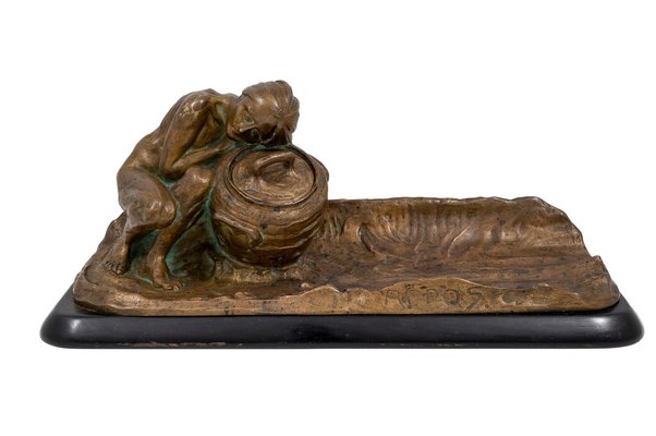 Art Nouveau Austrian Bronze Inkwell by Gustav Gurschner, 1900s for