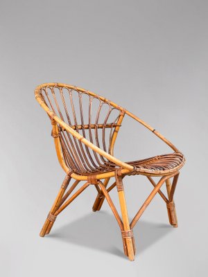 Set of French Circle Frame Bamboo Rattan Lounge Chairs, 1960s