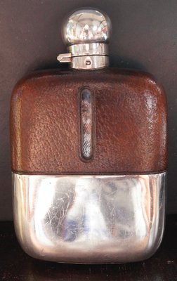 Antique Silver Plated Leather Bound Hip Flask by James Dixon