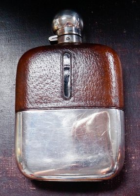 Antique Silver Plated Leather Bound Hip Flask by James Dixon