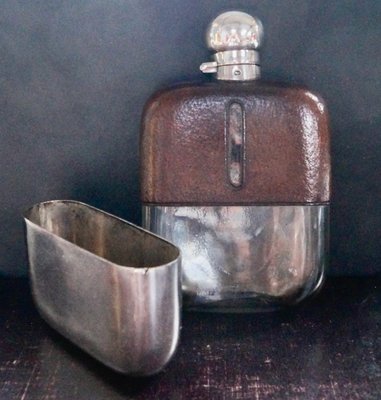 Antique Silver Plated Leather Bound Hip Flask by James Dixon