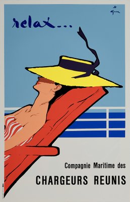 Original Vintage Relax Offset Poster by René Gruau, 1980s for sale