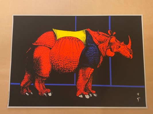 Original Untitled Rhinoceros Screen Print Poster by René Gruau