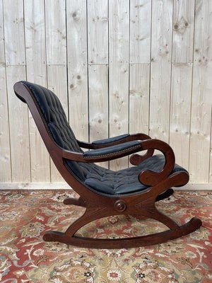 Black Leather Chesterfield Rocking Chair for sale at Pamono