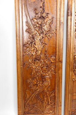 インドネシアアンティークビンテージ木製特大インテリアパネルディスプレイ龍137㎝ Carved Wooden Panels with Floral and Animal Decorations