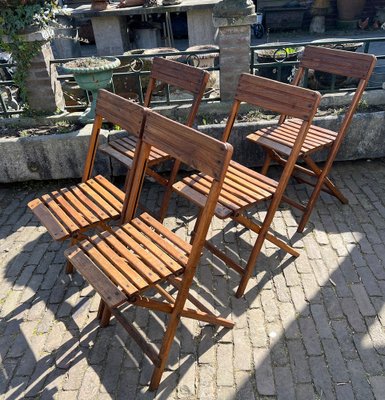 Dutch Elm Slat Wood Folding Chairs, 1940s, Set of 5 for sale at Pamono