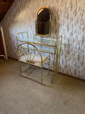 Vintage Dressing Table and Stool in Brass, 1950s, Set of 2 for sale at Pamono Vintage Dressing Table and Stool in Brass, 1950s, Set of 2 for sale at Pamono