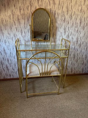 Vintage Dressing Table and Stool in Brass, 1950s, Set of 2 for sale at Pamono Vintage Dressing Table and Stool in Brass, 1950s, Set of 2 for sale at Pamono