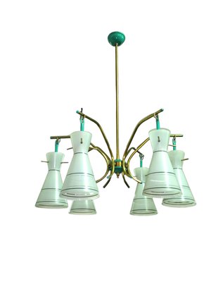 Stilnovo Attributed Brass & Glass Chandelier Stilnovo Attributed Brass & Glass Chandelier