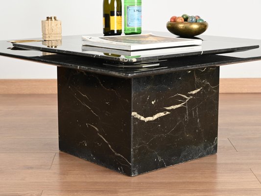 Set Di 2 Tavolini Da Caffè Quadrati, Stile Marmo, Con Struttura In Metallo, Impilabili, Per Soggiorno E Balcone, Colore Nero